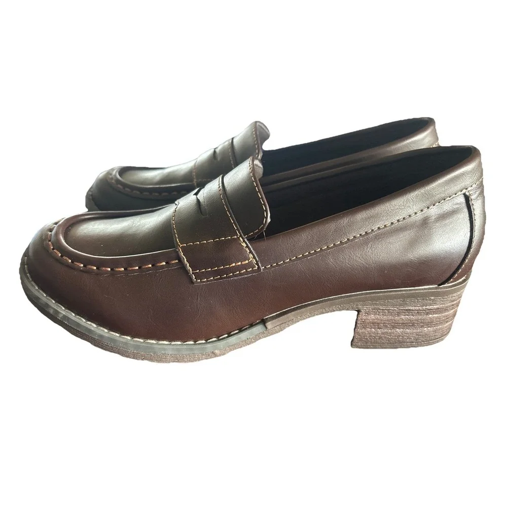 Eastland Holly Penny Loafer Brown Platform Block Heel Size 8.5 - Picture 4 of 7
